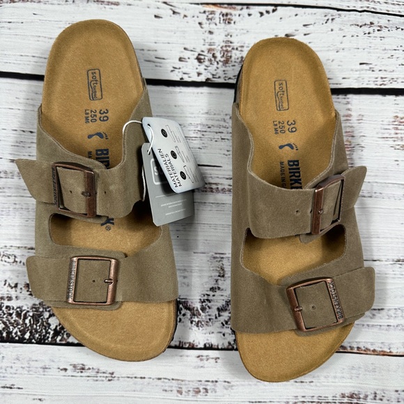 Birkenstock Arizona Taupe Size 8-8.5 (39) Grey/Green Soft Footbed - Picture 3 of 6